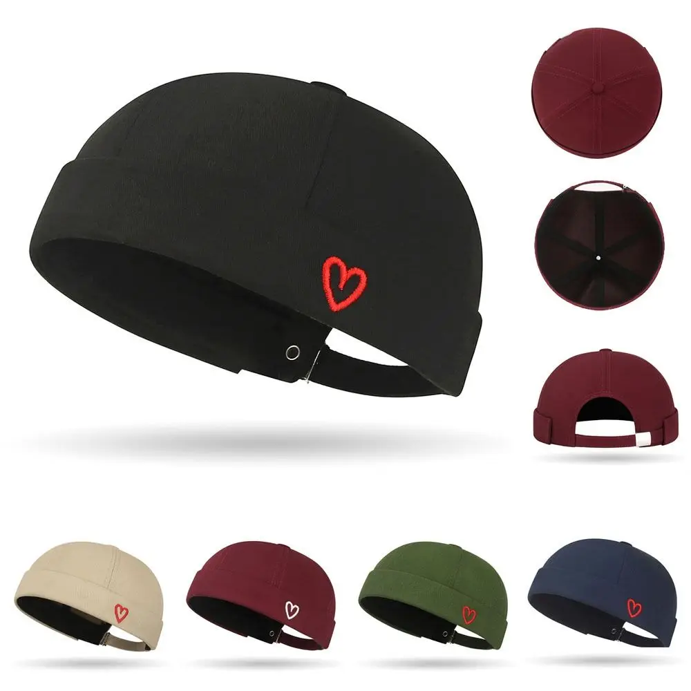 New Heart Love Label Docker Cap Cotton Adjustable Brimless Hat Beanie Hats Men and Women