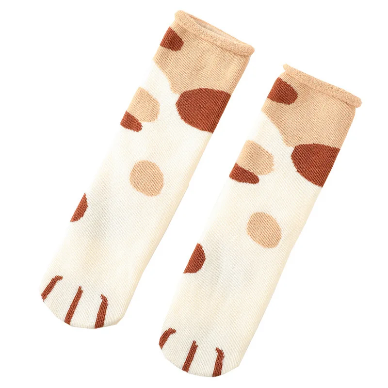 5/10 Pairs Cute Footprint Socks Autumn and Winter Warm Japanese Cartoon Middle-tube Socks Winter Thick Cat Paw Socks 2024 Socks