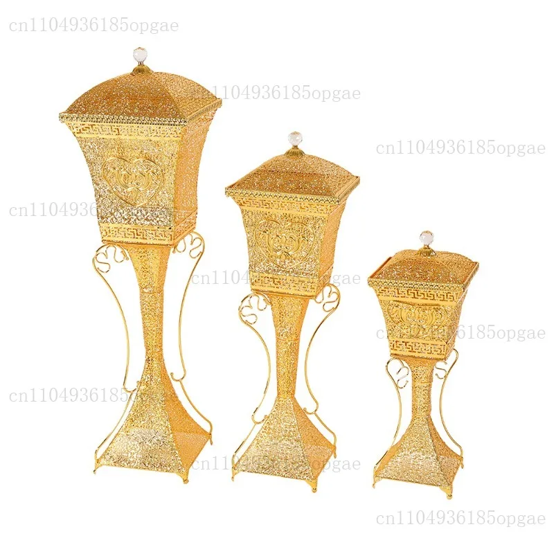 European light luxury iron incense burner, four-corner big incense Arab home ornament, golden exquisite hollow incense burner