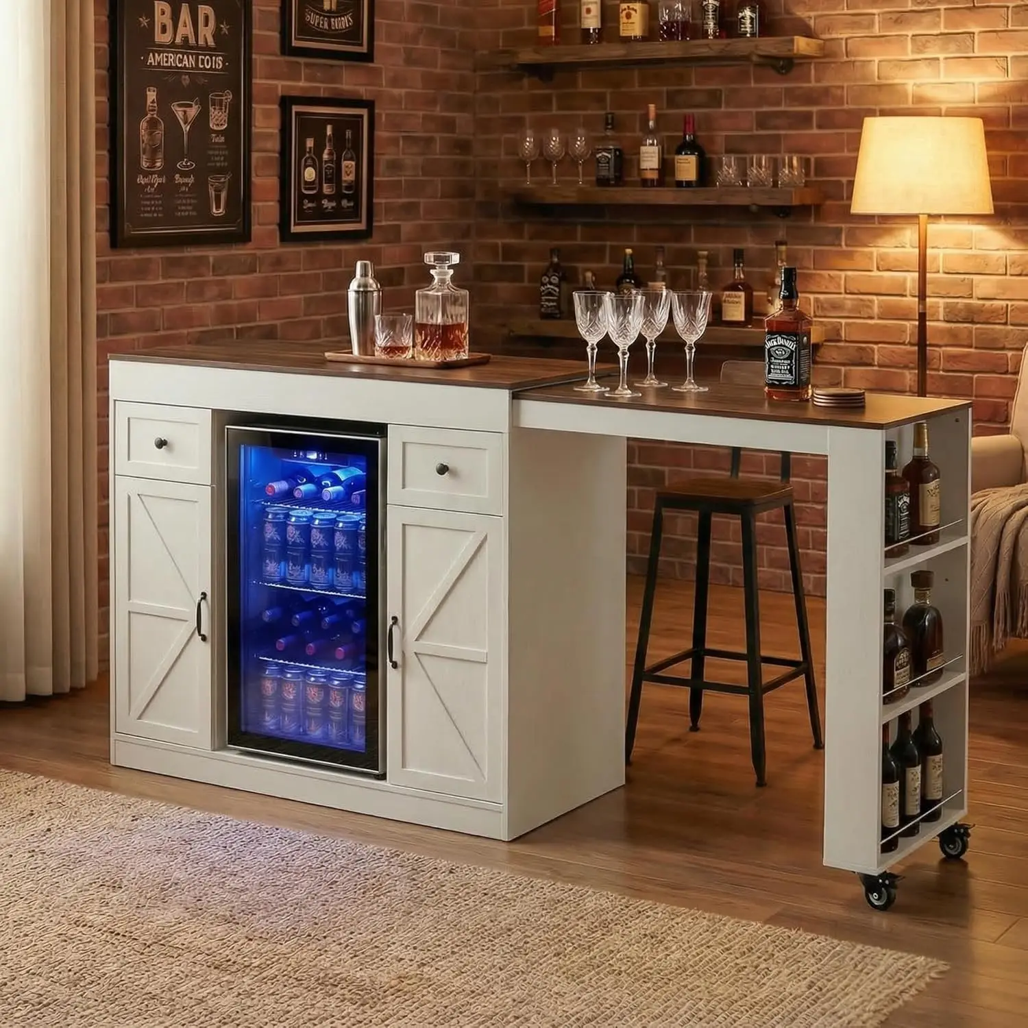 

Coffee Bar Cabinet with Pull-Out Table & Storage, Buffet Sideboard with Drawers Rack for Kitchen Living Room, Custom