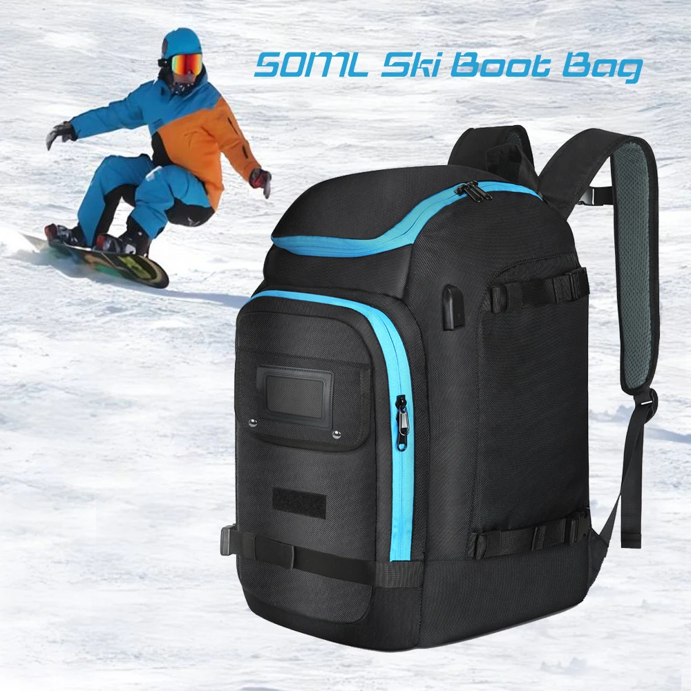 Ransel Boot Ski 50L, ransel perjalanan anti air kapasitas besar untuk helm Ski, sarung tangan goggle, papan salju & Aksesori