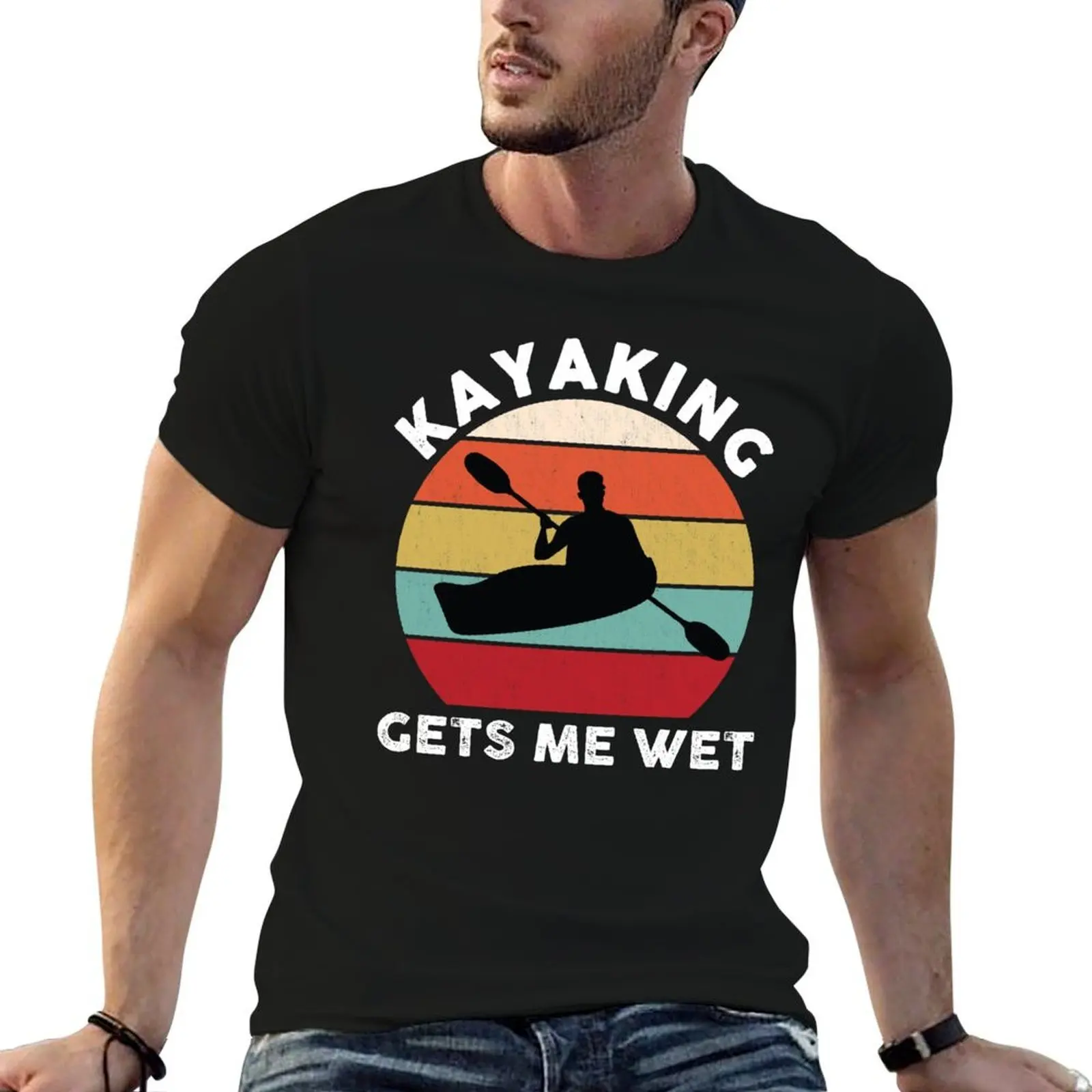 Kayaking Gets Me Wet Retro T-Shirt graphic tee shirt man clothes workout shirts for men