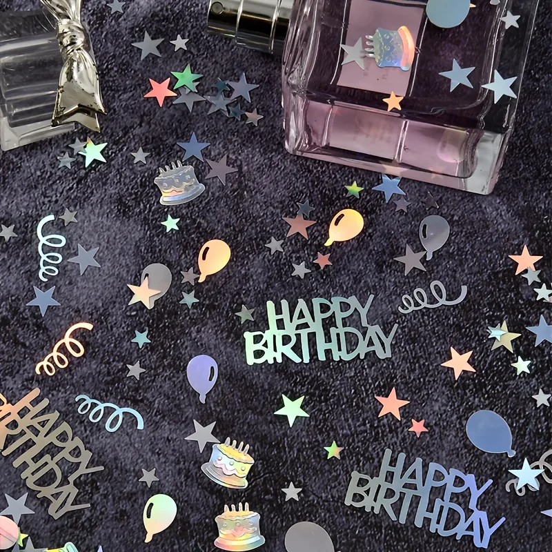 Birthday Party Decoration Rainbow Colored Happy Birthday Scraps Laser Streamers Confetti  Circular Ball Cake Letter Shaped