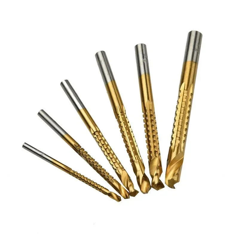 6Pcs/set 6mm Twist Drill Bits Durable Antirust Serrated Grooving Cutting Tap Saw Metal Wooden Hole Saw Titanium Drill Tools