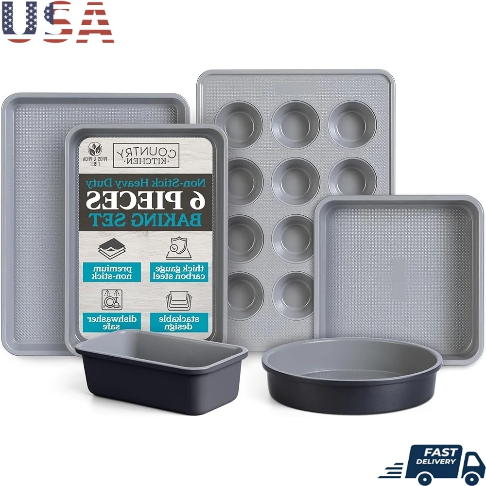 

Nonstick Bakeware Set 6 Pcs Heavy Duty Kitchen Baking Pans Durable Easy Release Silicone Coating Kitchenware Home Cooking