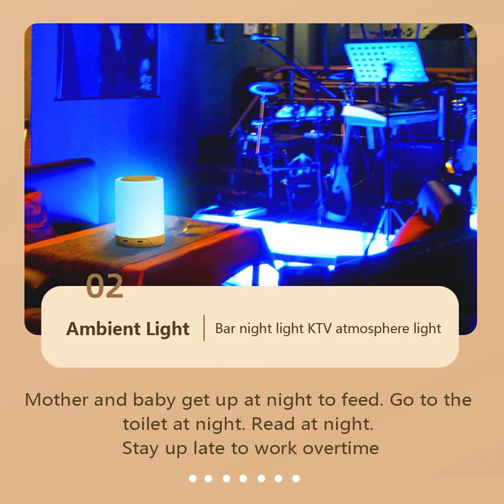 Bedside Table Lamp Dimmable RGB Nightstand Lamp 1500mAh Modern Decorative Light Touch Sensor for Bedroom Living Room