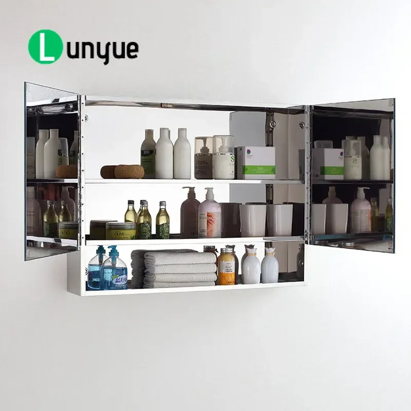 Wall Mounted Stainless Steel Mirror Cabinet Thickened Modern Simple Bathroom Storage Cabinet for Home Hotel Durable Rustproof