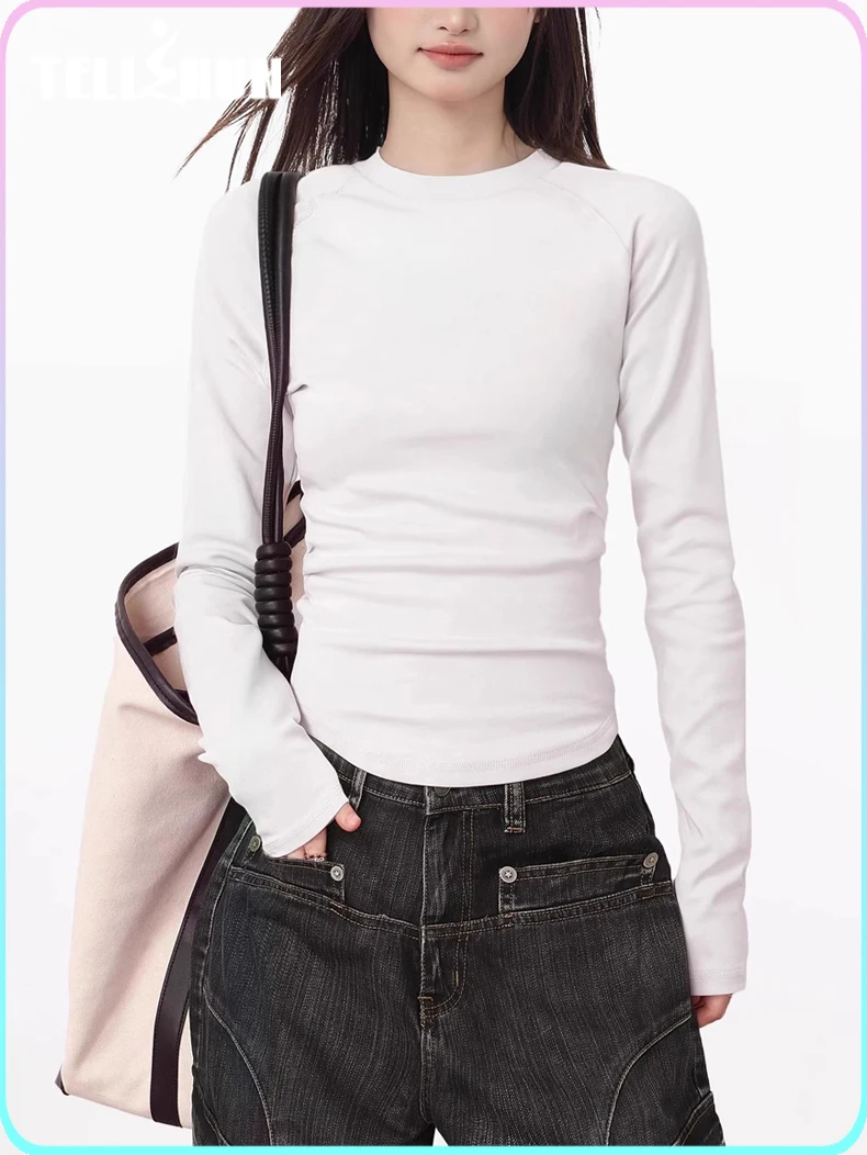 Long Sleeve Cotton T-shirts For Women O-neck Spring Autumn Slim Fit Casual Pullovers Female Basic Tees Tops Streetwear traf