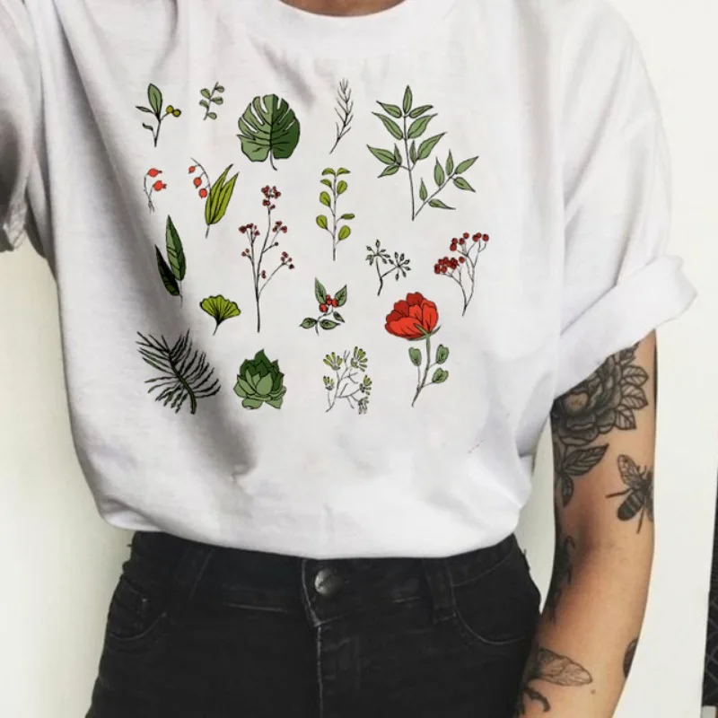 New Cactus Rose Flower Women Print T-shirt Short Sleeve Graphic T Shirts  Aesthetic Clothes  Tops Summer Modal fabric