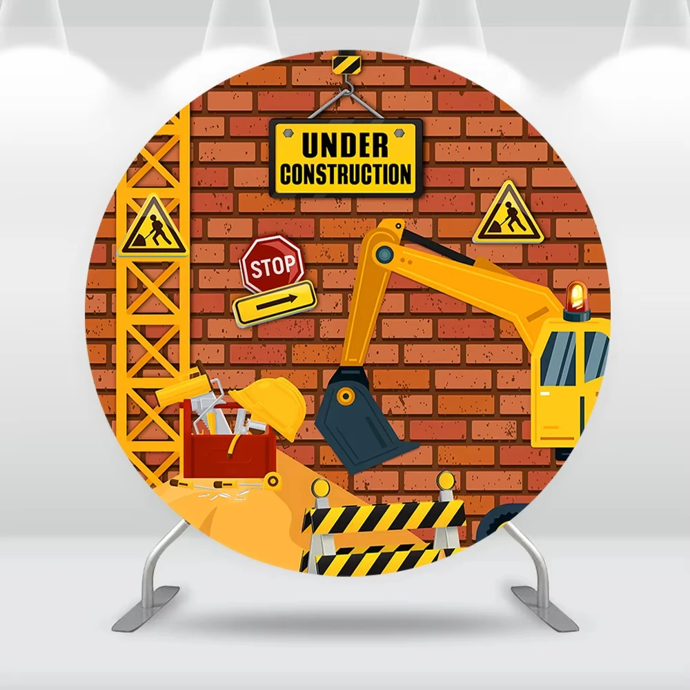 Under Construction Theme Children's Birthday Party Round Background Construction Vehicle Boy Baby Party Photo Decoration Props