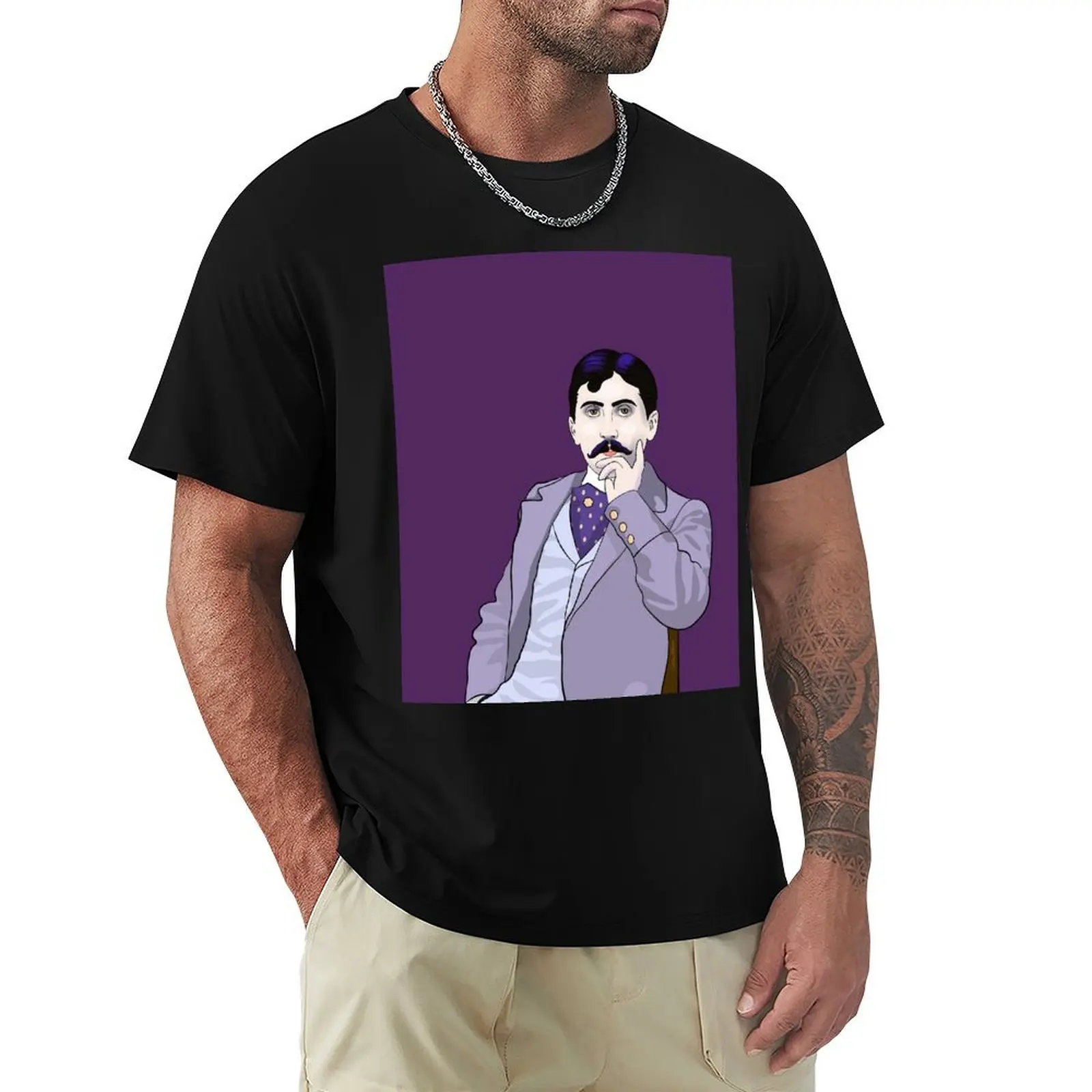 Camiseta con retrato de Marcel Proust en color morado oscuro, camiseta de talla grande que combina con todo