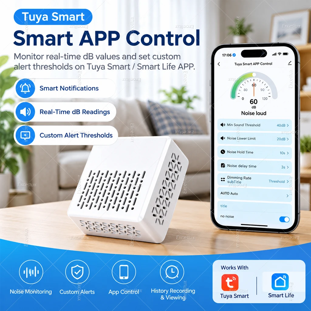 Tuya Wifi/Zigbee Schallpegelmesser Lärmsensor Smart Life Umwelt-Sonometer Dezibel-Lärmdetektor für die Hausautomation – Detail 2