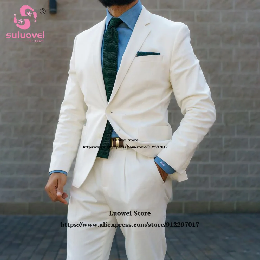 Trajes de hombre moda de un botón para hombre, conjunto de chaqueta y pantalones de corte entallado, traje Formal de negocios para novio, esmoquin de solapa de muesca para boda, 2 piezas traje de novio para boda