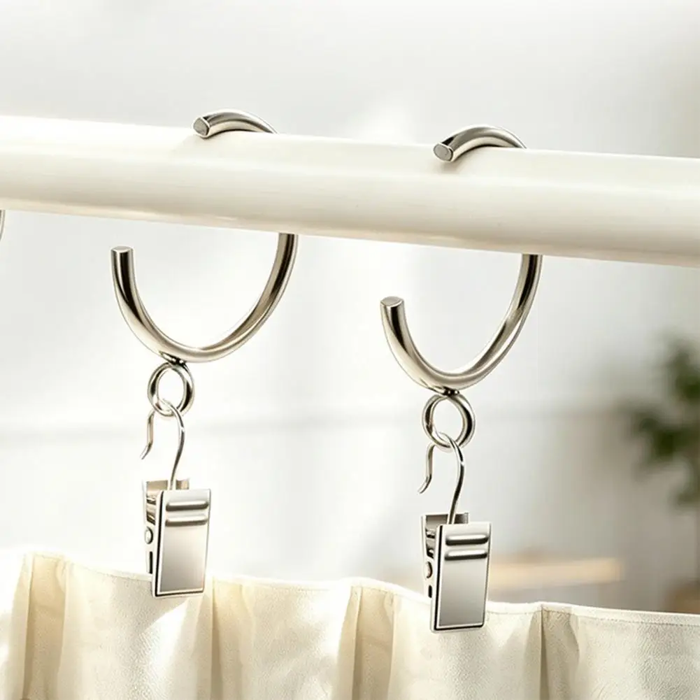 Smooth Gliding Drapery Rings Metal Bypass Rings for Curtains 10pcs Heavy Duty C Shaped Curtain Rings with Eyelets Metal for Rods