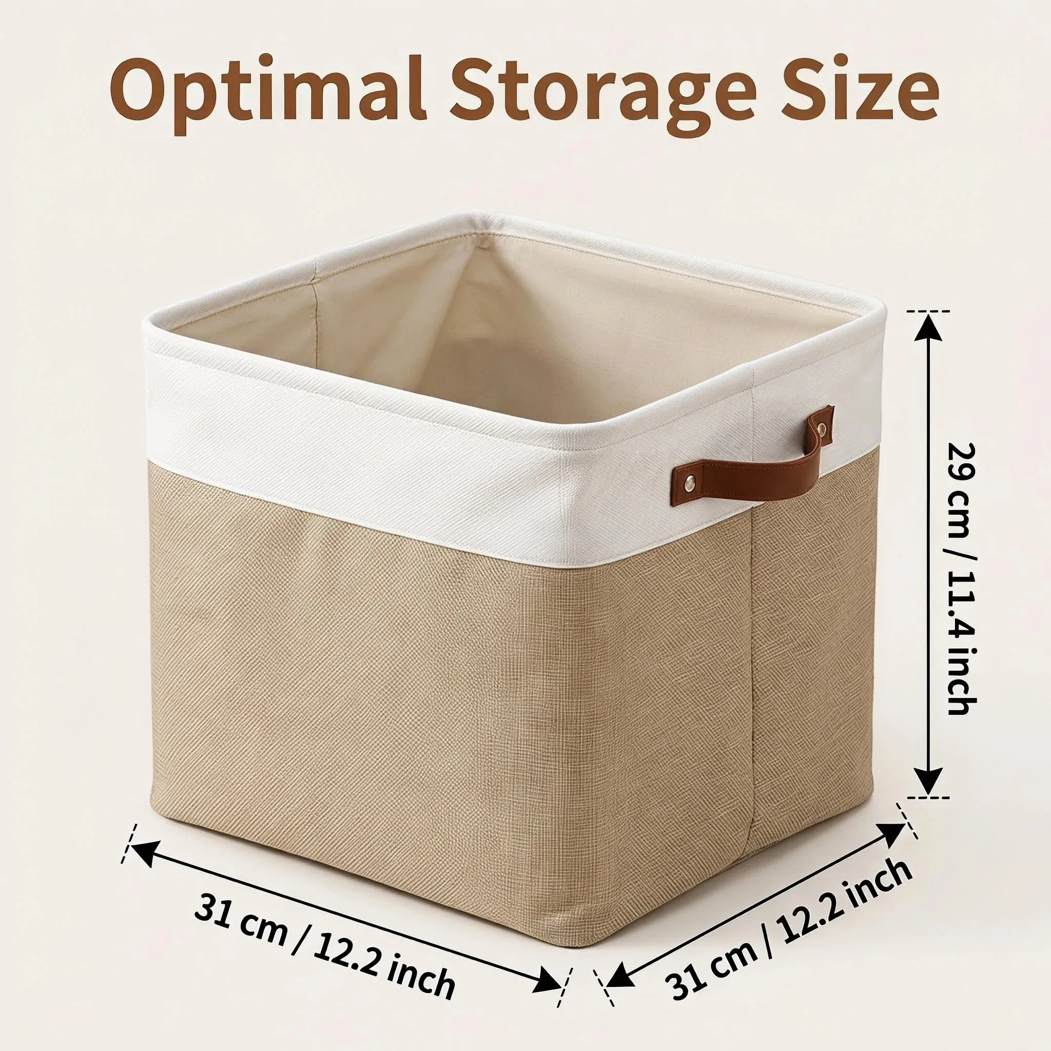 Space‑Saving Foldable Storage Organizer Basket, Durable Spliced PU Handles Fabric Bin for Home Bedroom Closet Sundries Tidying