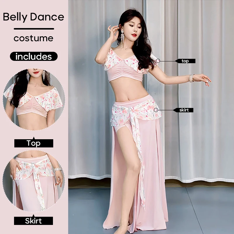 Belly Dance Practice Clothes 2 Pieces Set Skirt and Top M L XL Size For Adult Women Stage Performance Sexy Costumes Outfit Wear