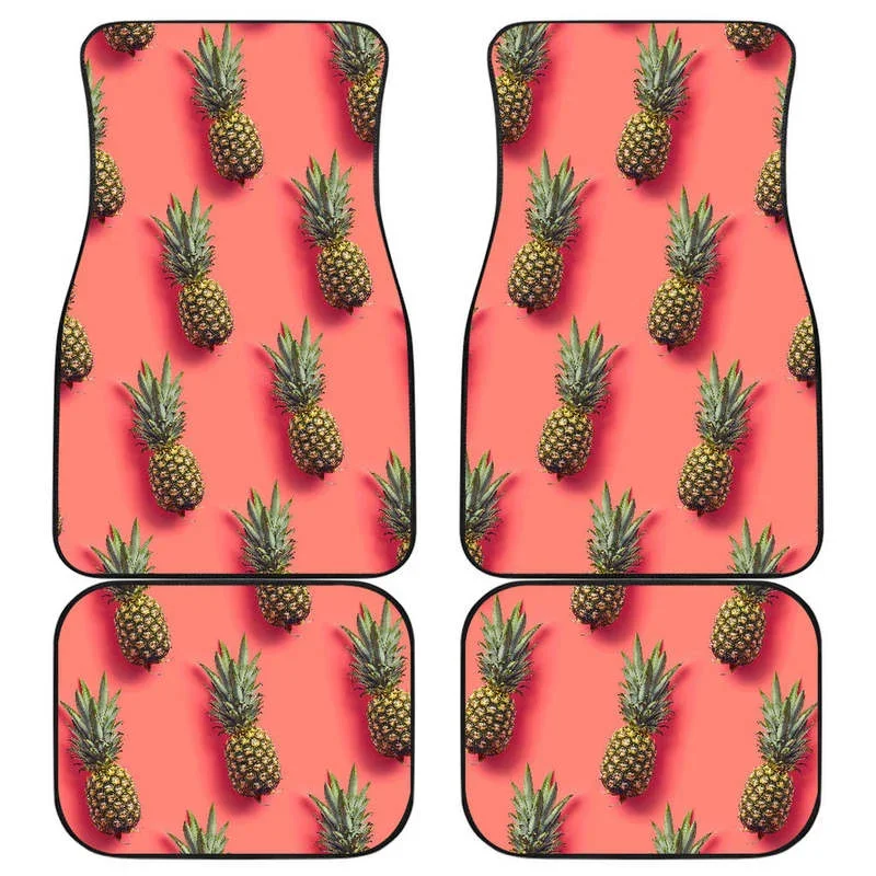 Pastel Pink Pineapple Pattern Print Front and Back Car Floor Mats Heavy Carpet Front and Rear Full Set 4PCs Pack