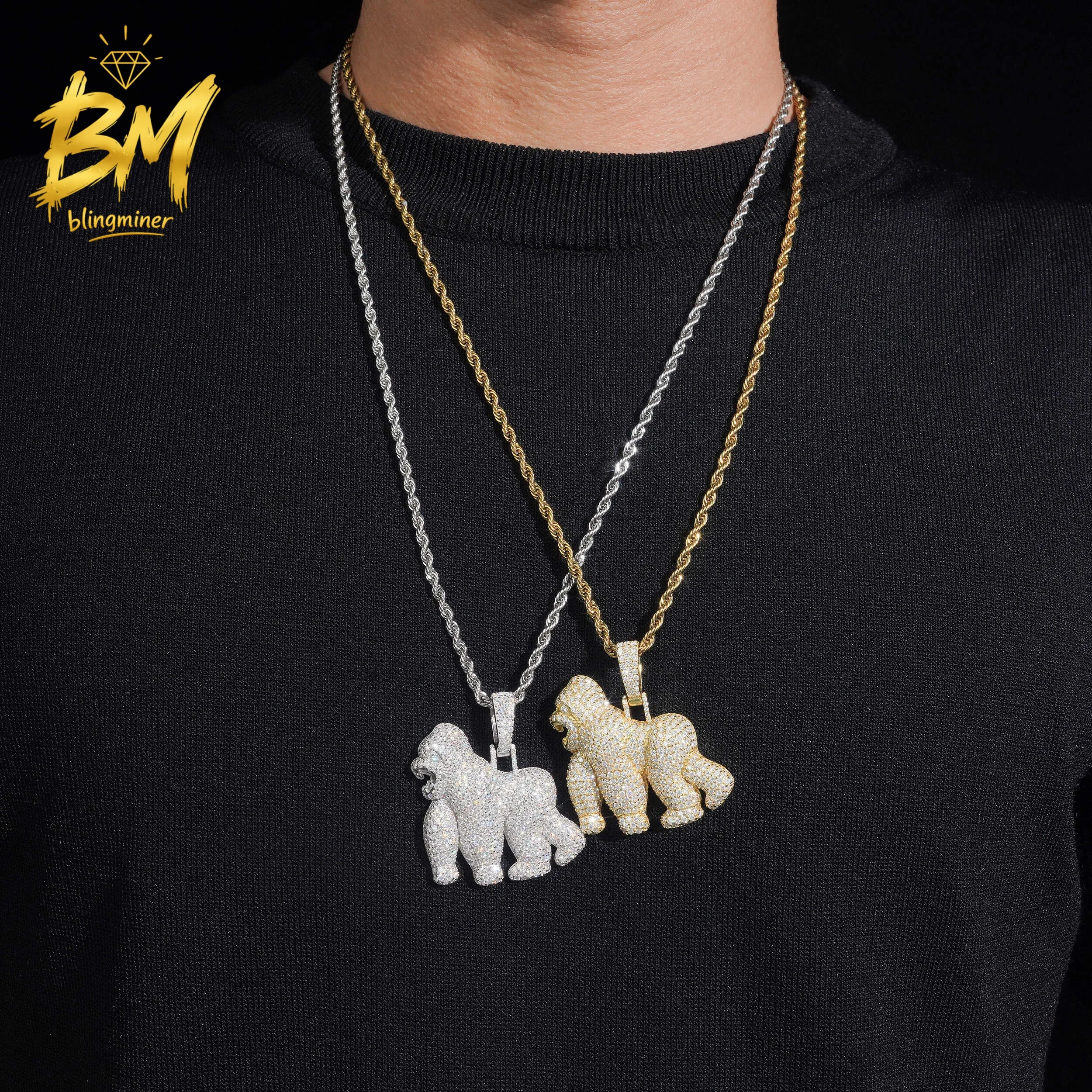 Blingminer Iced Out Gorilla VVS Moissanite Pendant For Men Women S925 Silver Pendants Pass Diamonds Tester GRA Free Shipping