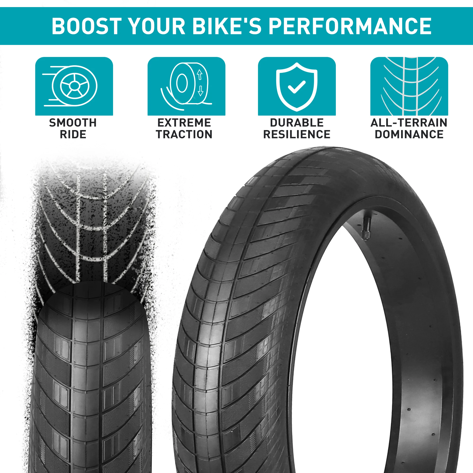 ZUKKA E Bike Fat Tire 20/24/26x 3.0 Fat Tire Heavy Duty High-Performance Wear-Resistant E-Bike Mountain Snow Bike Tire Black