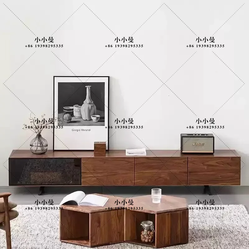 Black walnut Italian minimalist solid wood log living room audio-visual cabinet