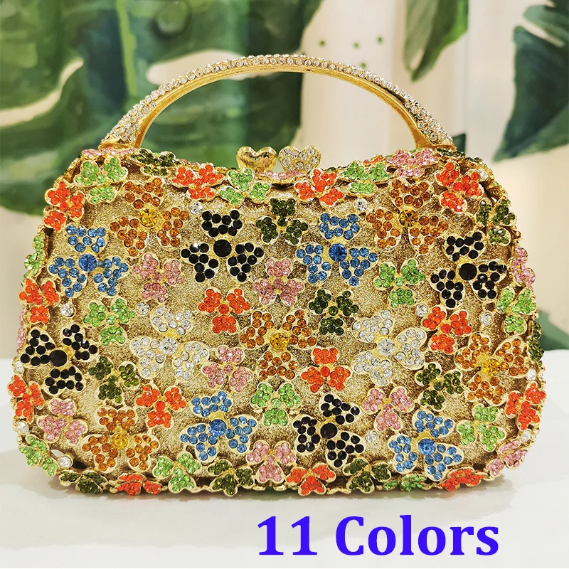 White/Green/Blue Crystal Evening Purse Gold Handbags For Women Clutch Bag Female Wedding Cellphone Clutches Fashion Top-Handle