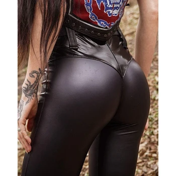 2026 Spring Autumn Women High Waist PU Leather Skinny Push Up Pants Sporty Female Faux Leather Leggings Streetwear Clothing traf 3 2026 Spring Autumn Women High Waist PU Leather Skinny Push Up Pants Sporty Female Faux Leather Leggings Streetwear Clothing traf 3