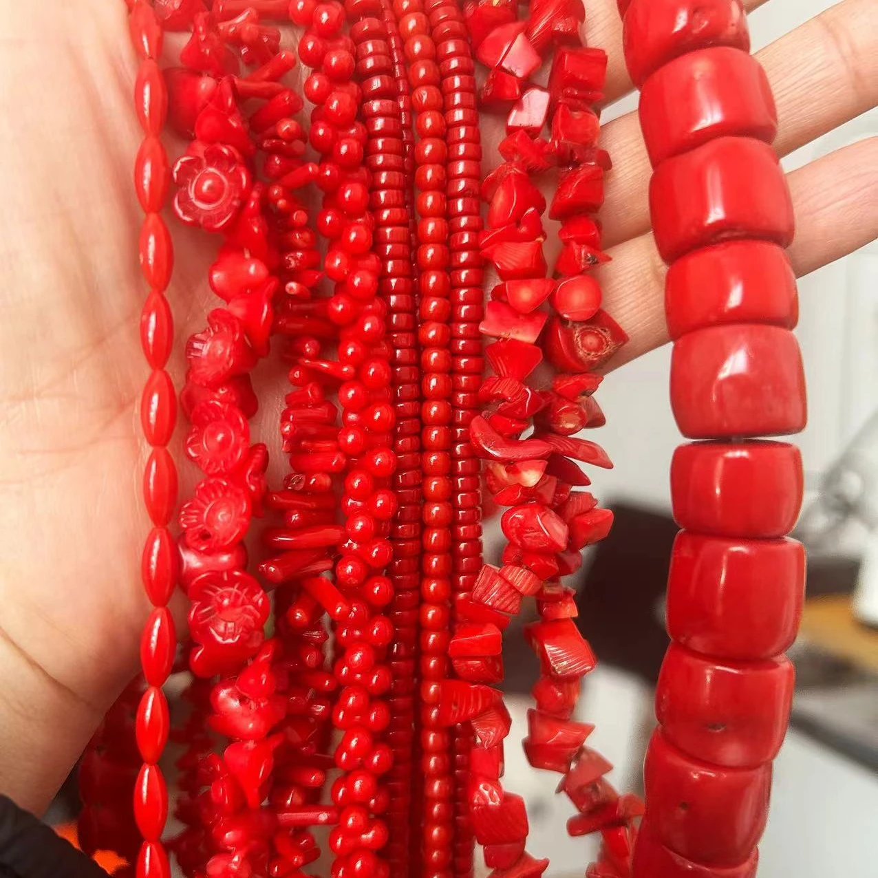 Different Shapes Natural Sea Bammboo Red Coral Jewelry Making Beads 15inch