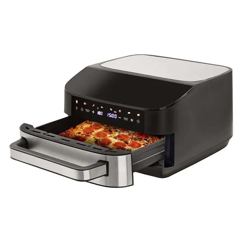 Multifunctional High Power 1700W+500W Electric Stainless Steel Modern Oil-Free Pizza Air Fryer Grill Baking Auto Operation Glass