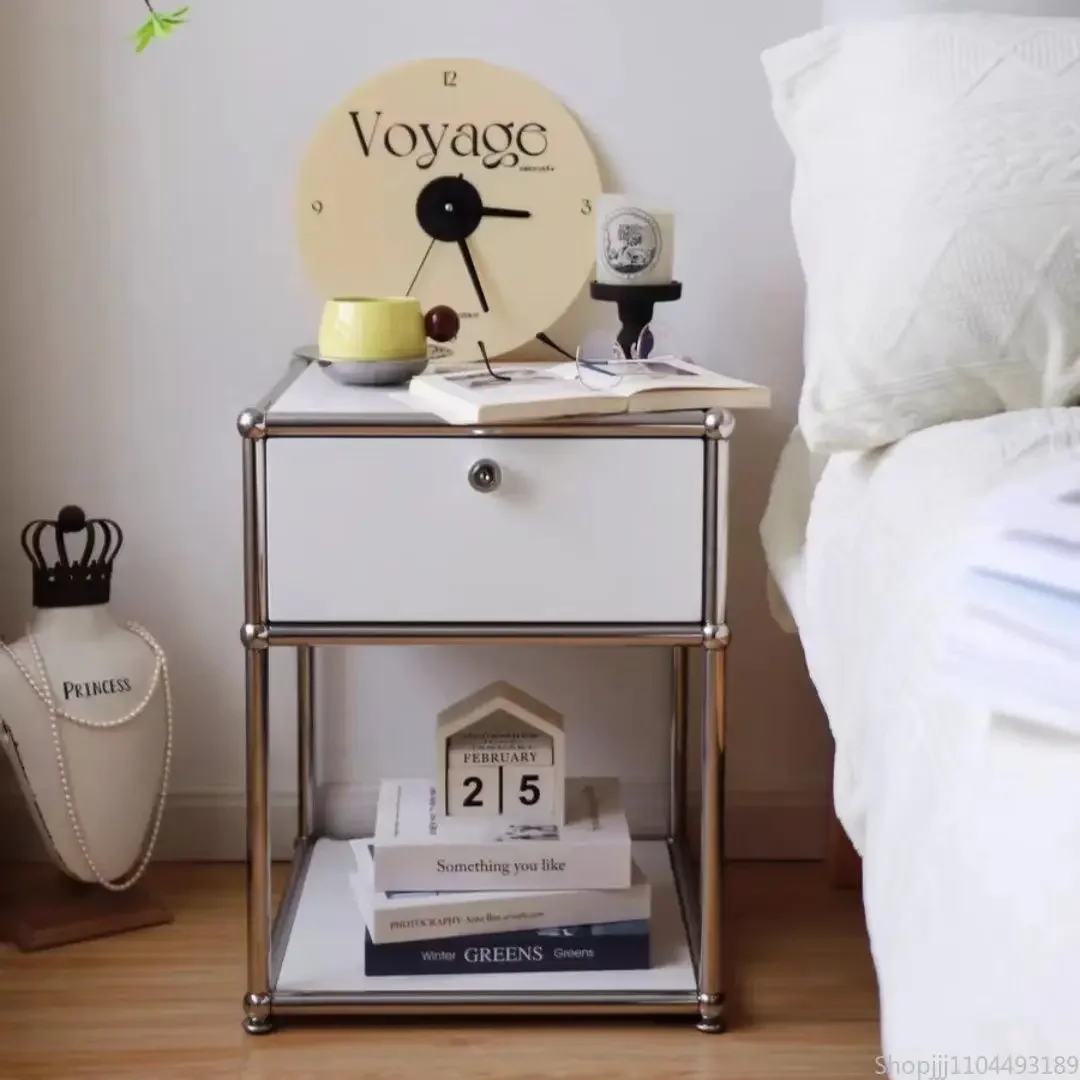 

Retro Nightstand Bedroom Modern Simple Bauhaus Module Storage Sofa Side Cabinet Stainless Steel Small