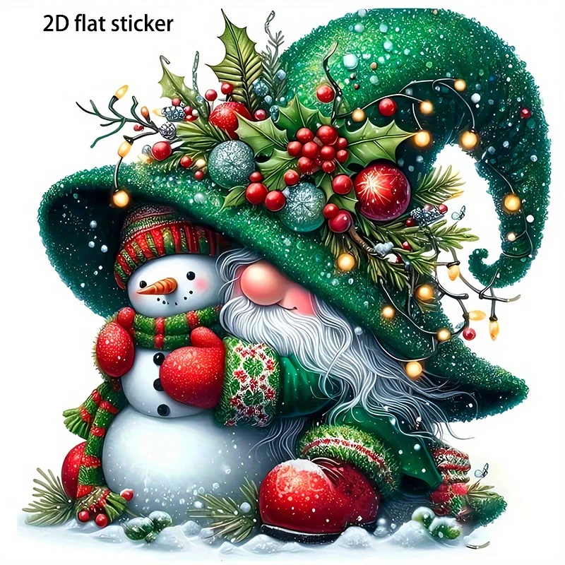1pc 2D Flat Christmas Gnome Vinyl Sticker, Waterproof Decal for Car Laptop Phone Window Wall Glass Cup, Holiday Gift