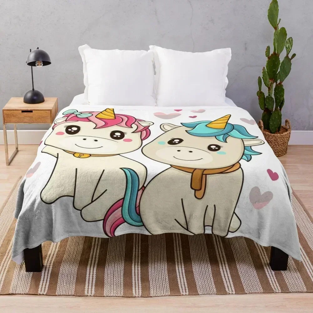 

Cute Kawaii Boy & Girl Unicorn Throw Blanket Air Conditioner Soft Blanket for Office Home
