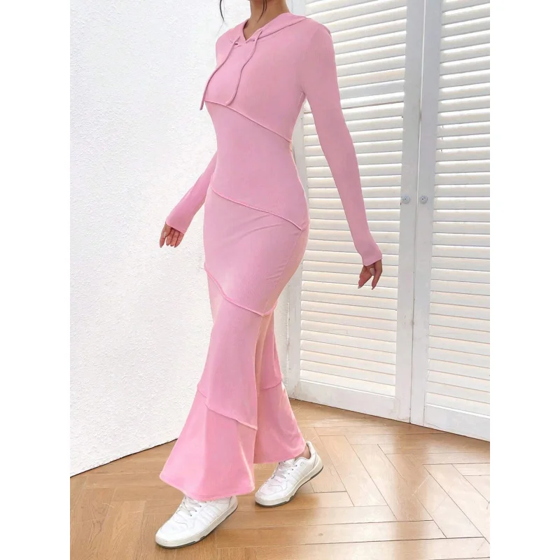 YQ1-خريف شتاء جديد المرأة سليم صالح Bodycon مقنعين فستان بكم طويل فستان كاجوال أنيق