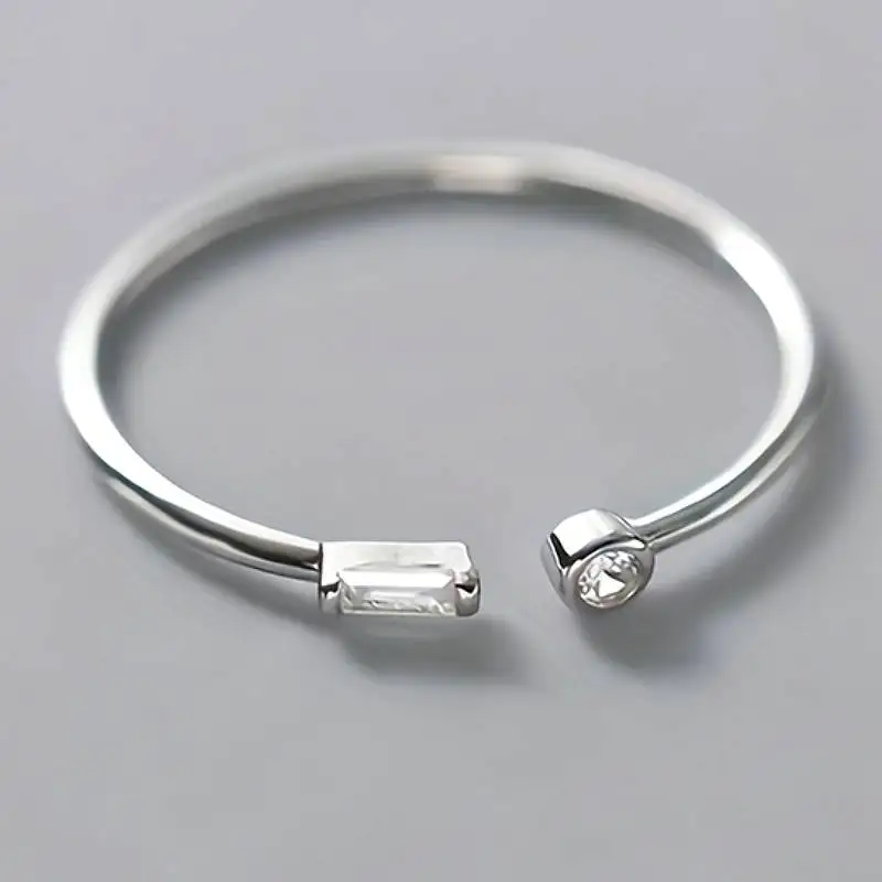 Huitan Versatile Women Opening Ring Simple Style Inlaid Shiny Baguette Round CZ Trendy Party Daily Accessories Low-key Jewelry