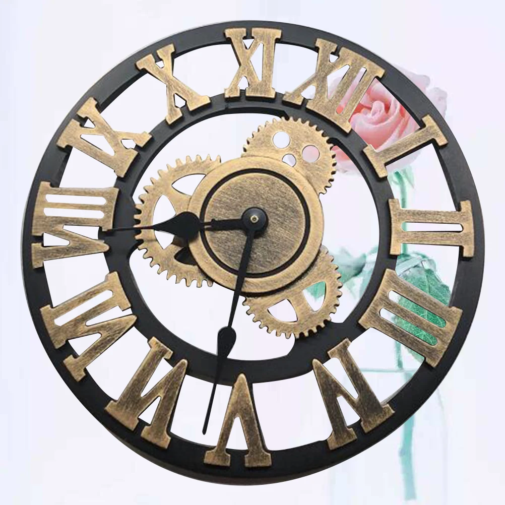 

30cm Mute Wall Clock Roman Numeral Gear Shape Home Decor Bedroom Living Room Office Silent Perfect Gift