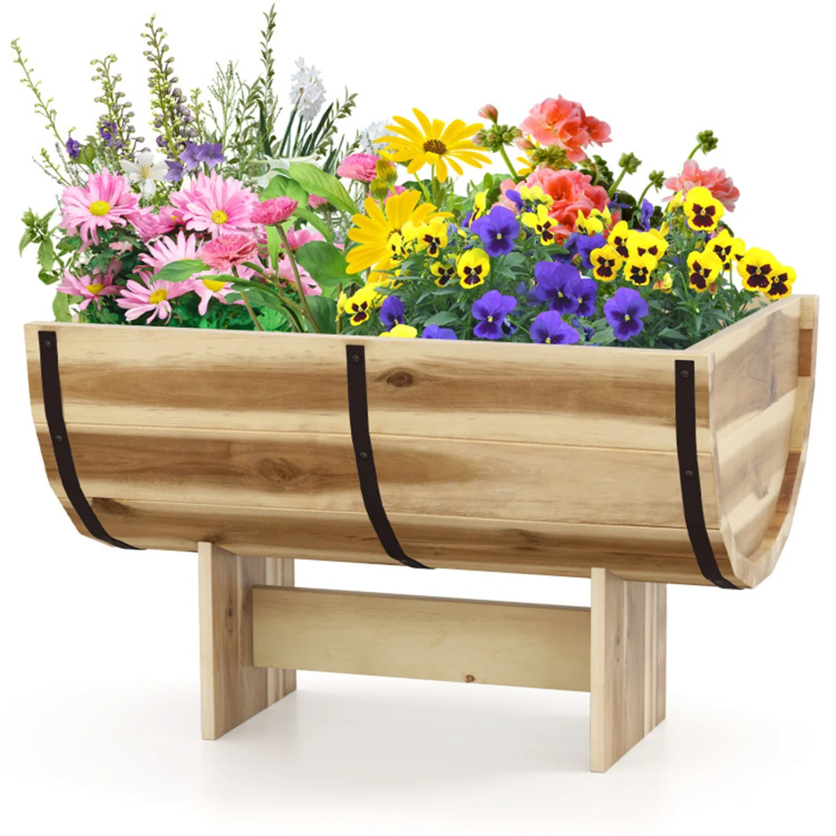 

Outdoor Furniture Outdoor Wooden Planter Solid Acacia Wood Half-Barrel Planter Box With Legs