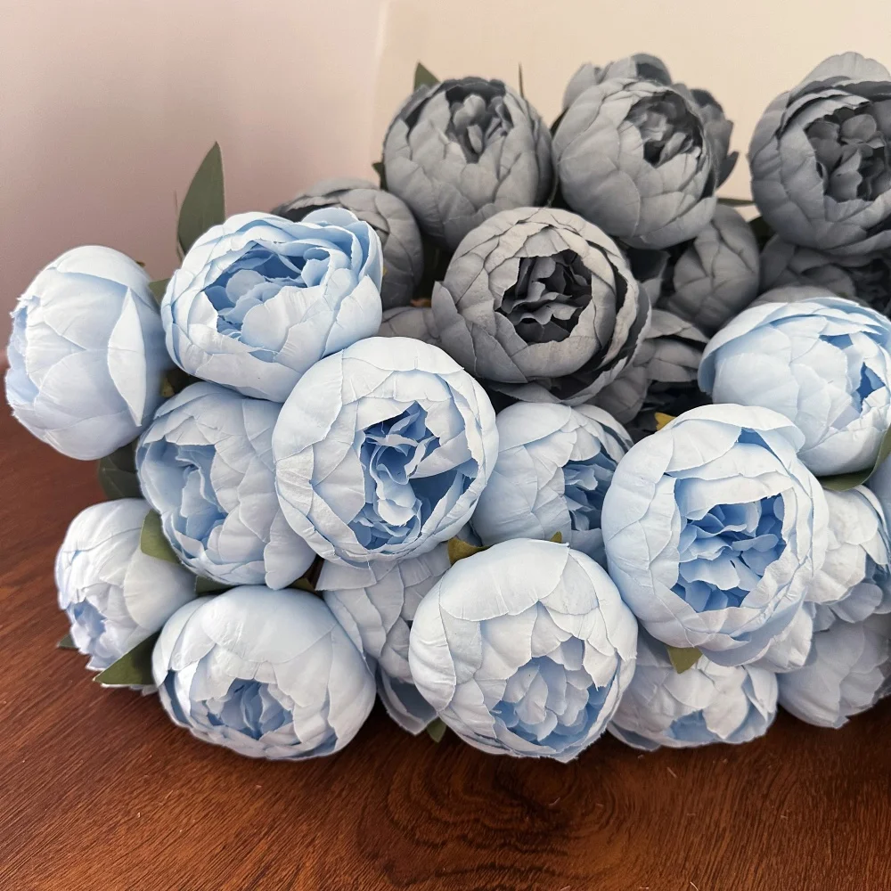 10 رؤساء باقة الفاوانيا الحريرية الأزرق زهرة اصطناعية الزفاف المنزل باقة الزفاف الفاوانيا وهمية لغرفة المعيشة المقوسة سطح المكتب ديكور #5