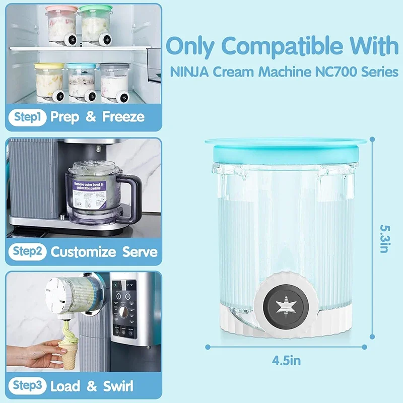 Creami Pints for Ninja Swirl 4 pack Creamy Icecream Containers Cups Compatible with NC700 Series Creamer Ice Cream Cones