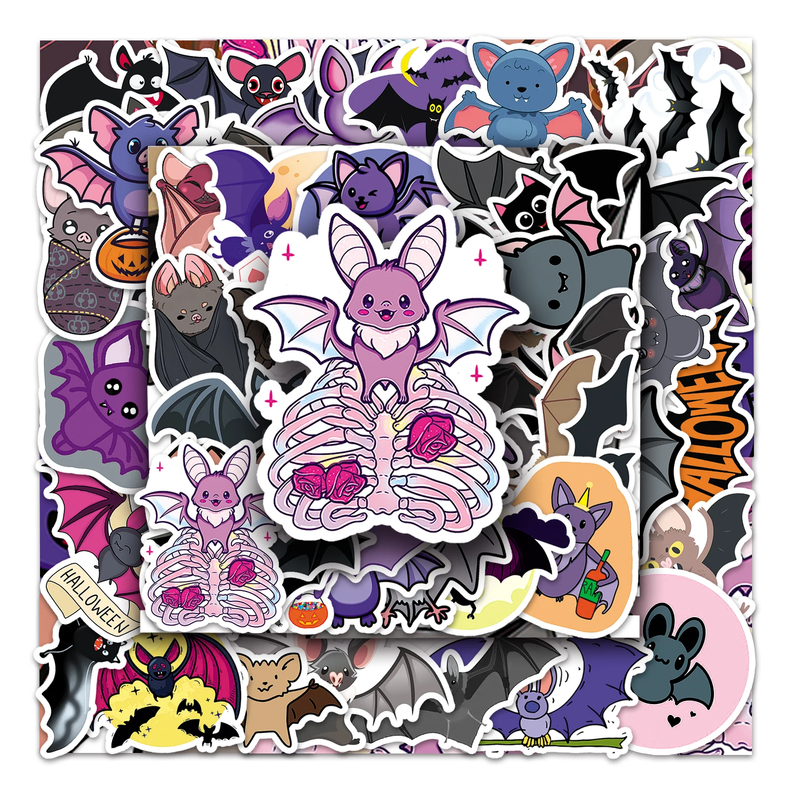 50Pcs Bat series Cartoon Cute Waterproof Sticker Skateboarding Snowboard Retro Vinyl Sticker