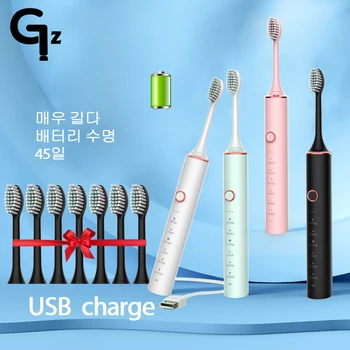 충전식 음파 전동 칫솔, 성인용 타이머 브러시, 6 가지 모드, USB 충전기, 교체 헤드 세트, N100, 신제품 