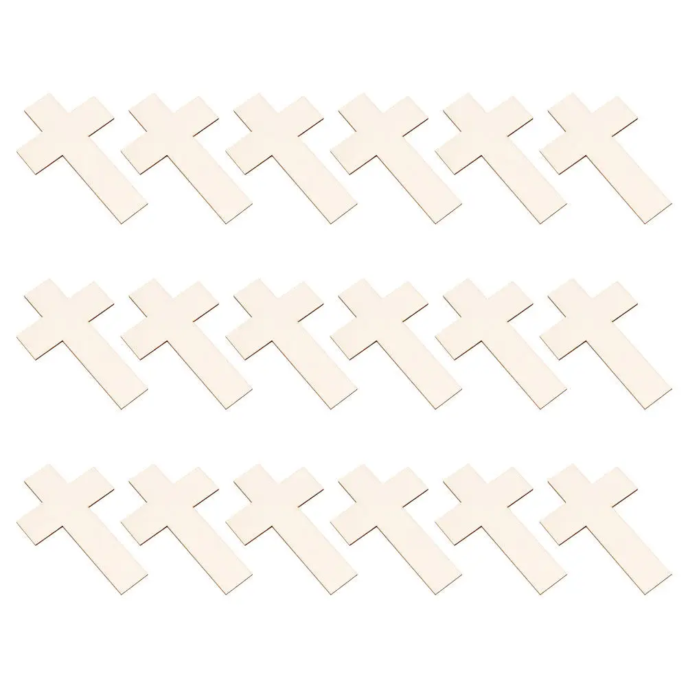 18Pcs Wooden Cross Cutouts Blank Craft Pieces for DIY Painting Staining Religious Decor Home Wedding Festive Ornament Projects