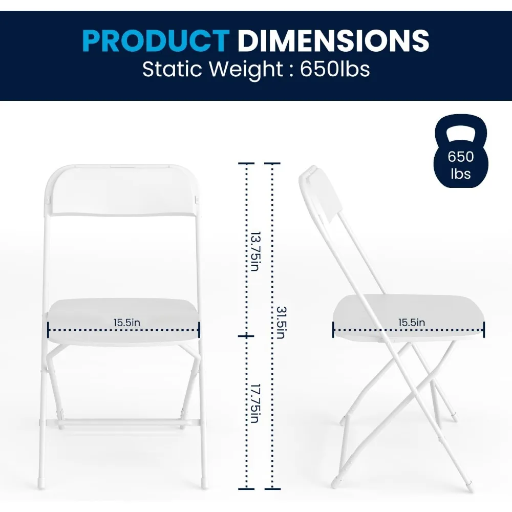 Hercules Series Plastic Folding Chair - White - 10 Pack 650LB Weight Capacity Comfortable Event Chair-Lightweigh