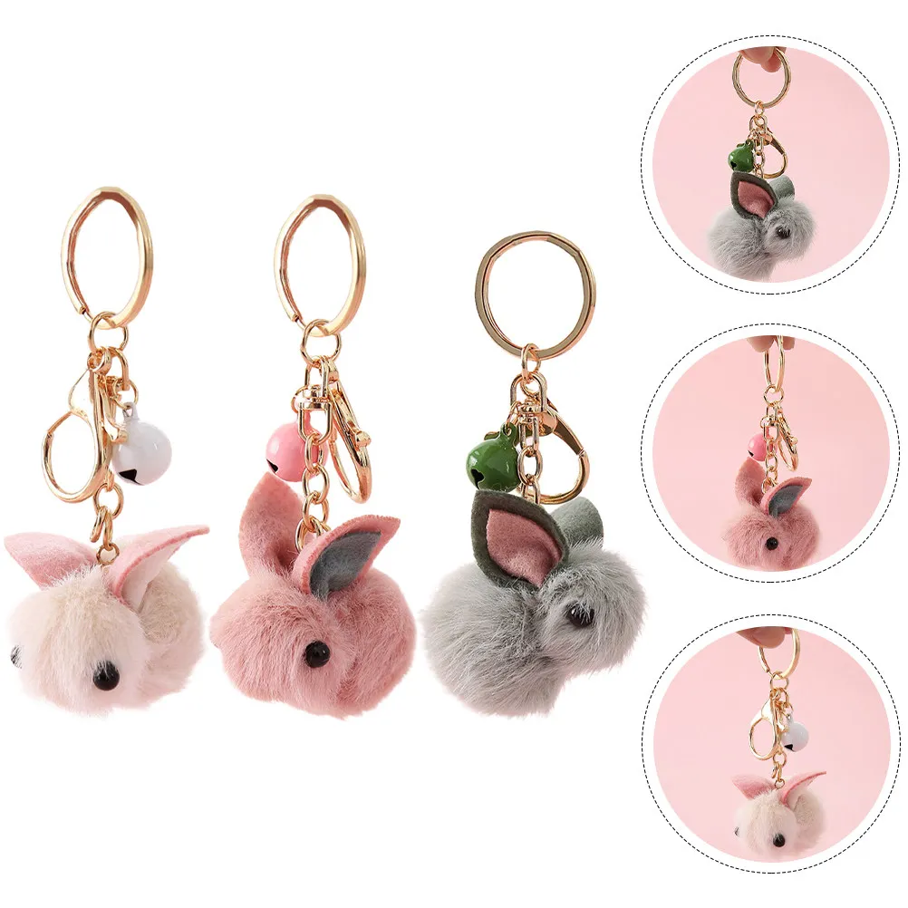 3Pcs Aesthetic Rabbit Keychain Cartoon Bunny Keyring for Backpack Bag Purse Keys Car Luggage Hanging Decoration Gift Idea