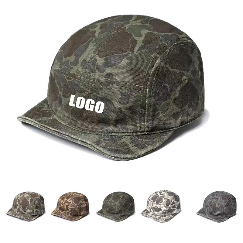 Customized Logo Print American Retro Camouflage Cap Men Tooling Style Soft Brim 5-Panel Hat Short Brim Light Board Baseball Hat