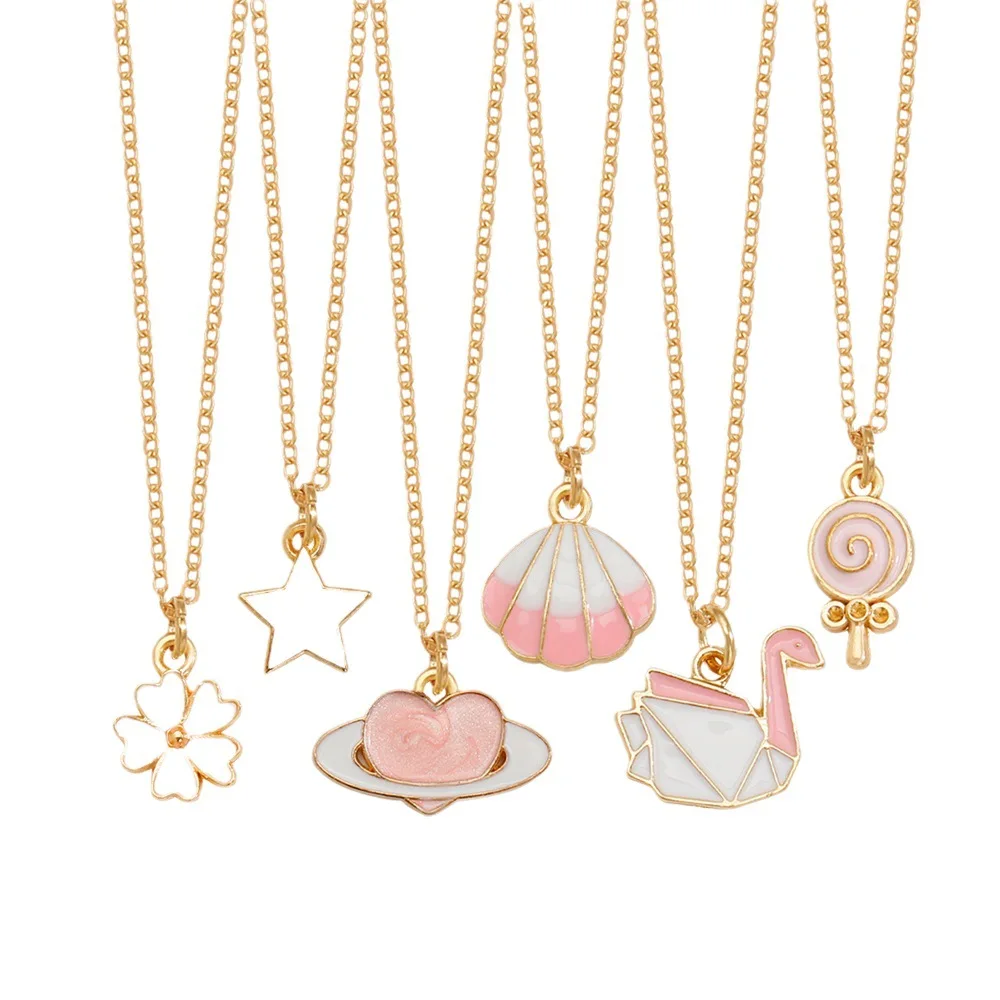 Dibujos animados de verano, colgante fresco de color caramelo para niños, collar de goteo de aceite de aleación de corazón animal