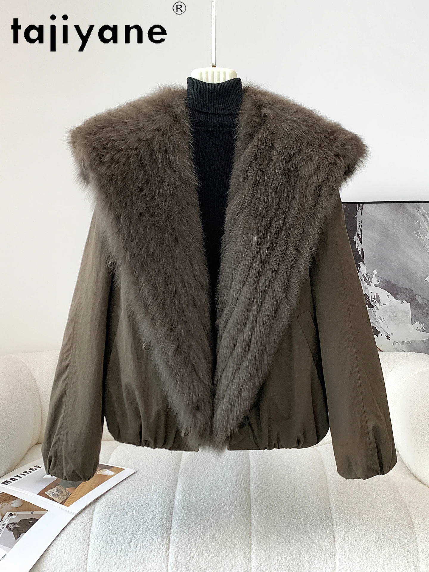 TAJIYANE معطف فرو الثعلب النساء عالية الجودة أوزة أسفل معاطف عادية أنثى سترة منفوخة الشتاء ملابس امرأة 2025 كردلة نسائية