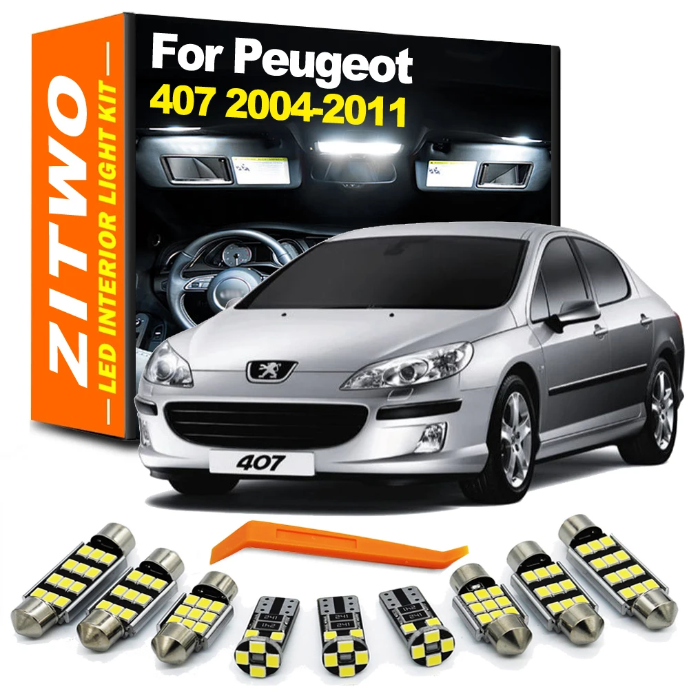 ZITWO 18Pcs Kompletny zestaw żarówek LED do drzwi bagażnika do Peugeot 407 2004 2005 2006 2007 2008 2009 2010 2011