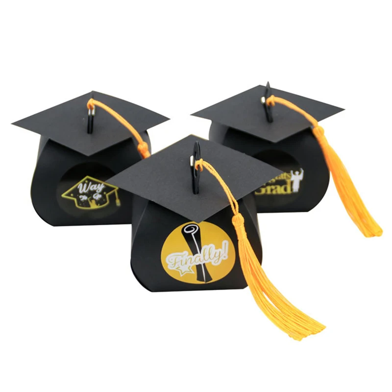 24/48Pcs Congrats Grad Graduation Hat Doctoral Cap Candy Gift Box Chocolate Celebration Paper Favor Packaging Box Party Supplies