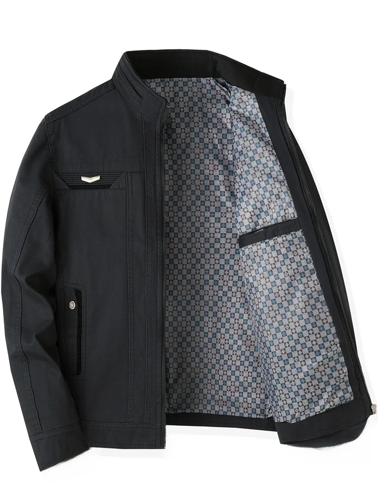 

Мужская куртка из чистого хлопка с воротником-стойкой для папы, повседневная, деловая, весна-осень, удобная, свободного кроя, на молнии