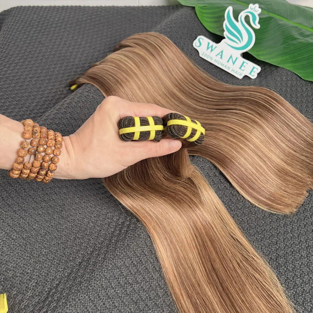 Doube Drawn P4/27 Straight Highlight Human Hair Bundles Bone Straight Human Hair Raw Hair Extensions Straight Blonde Bundles