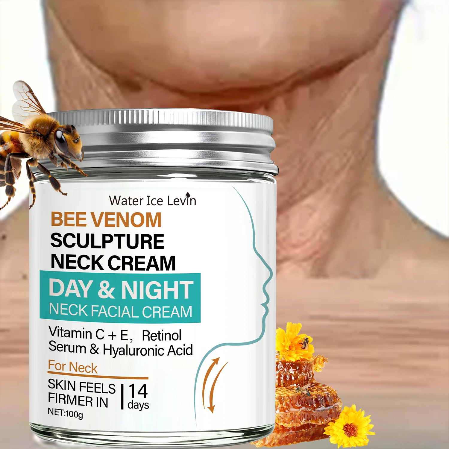 Winter Bee Venom Neck Firming Cream - Vitamin C, Retinol & Hyaluronic Acid, Day & Night Sculpting Cream for Tightened Skin